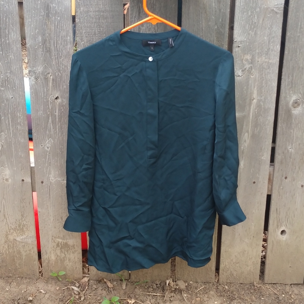 Theory 100% Silk Long Sleeve Top S Blue